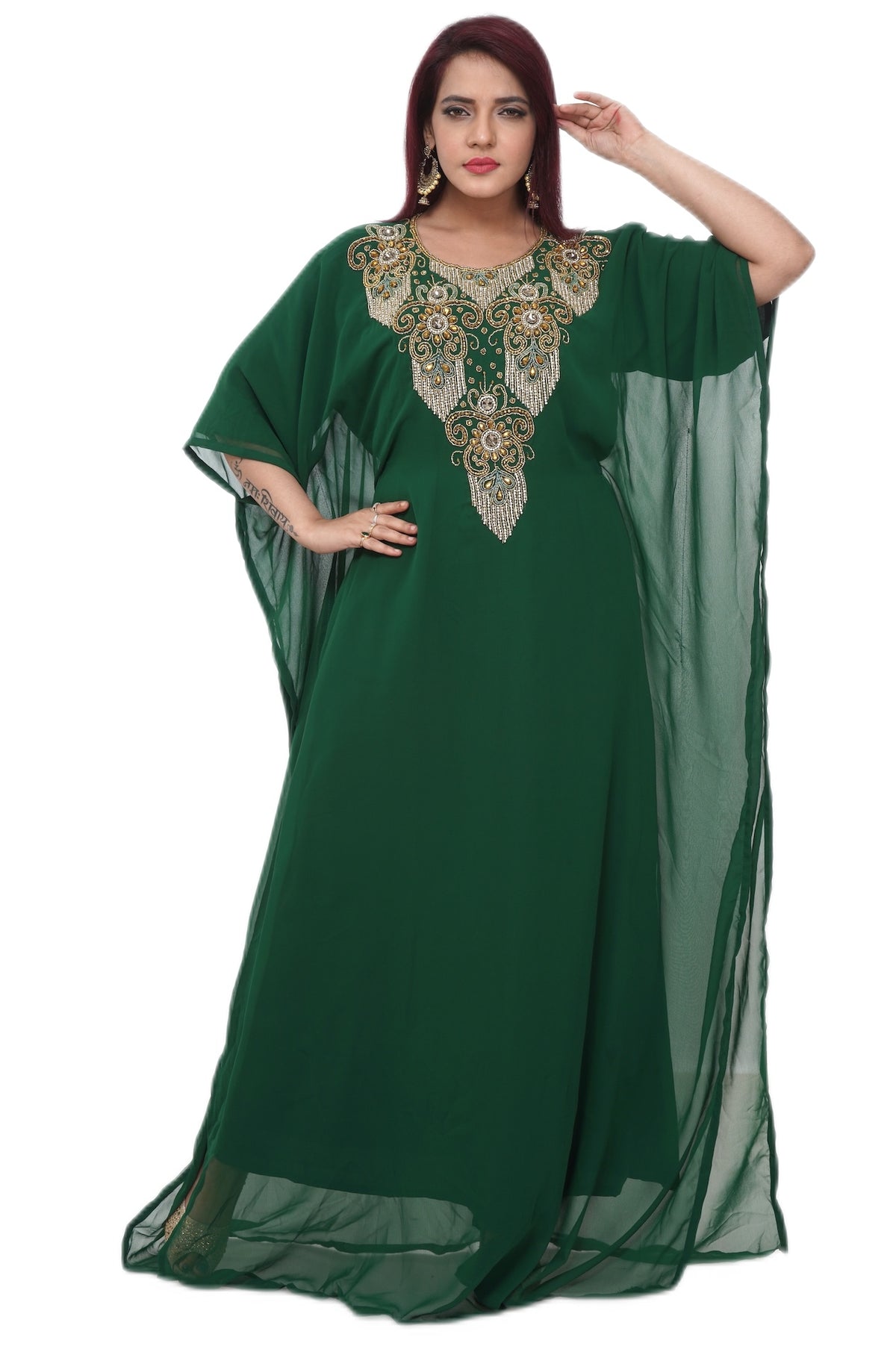Women Dress Long Gown Party Wedding Arabic Kaftan Zari Work Dress AL10120