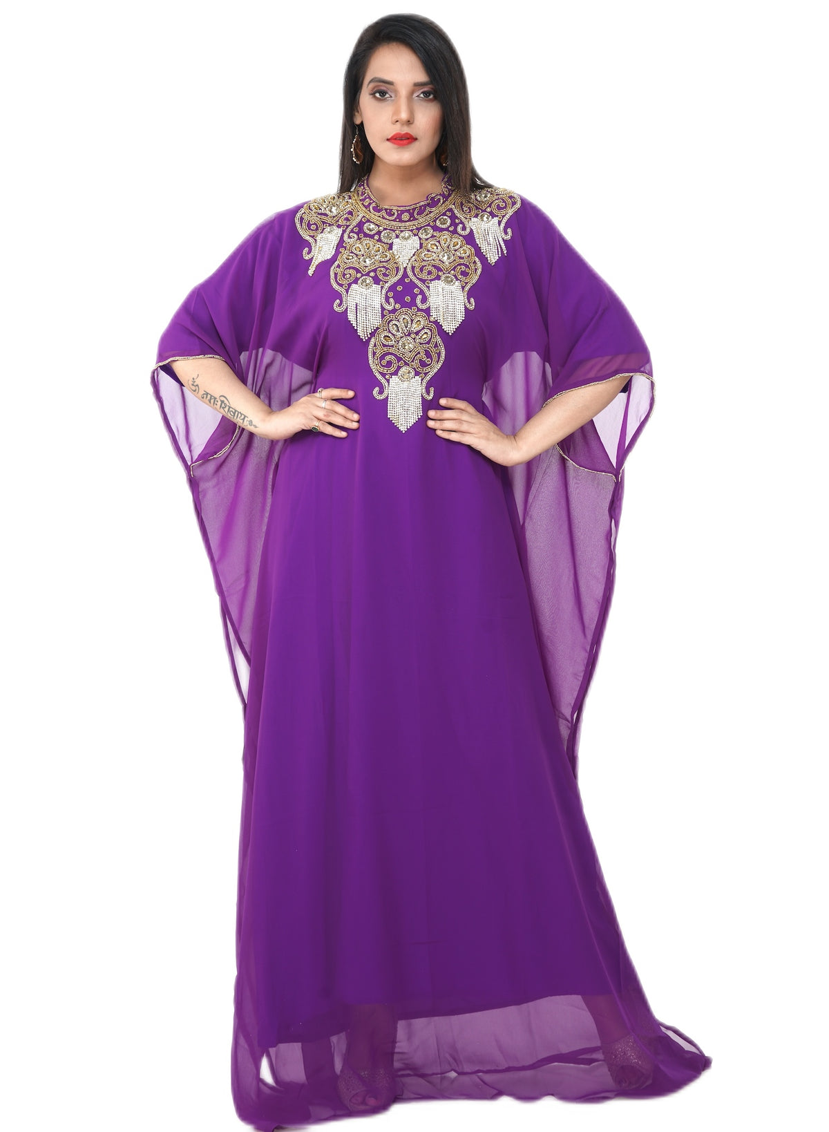 Women Dress Long Gown Party Wedding Arabic Kaftan Zari Work Dress AL1028