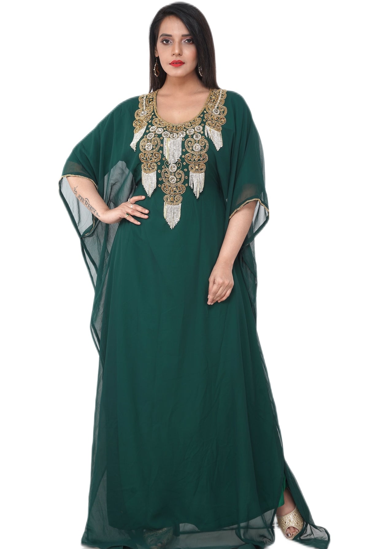 Women Dress Long Gown Party Wedding Arabic Kaftan Zari Work Dress AL1036