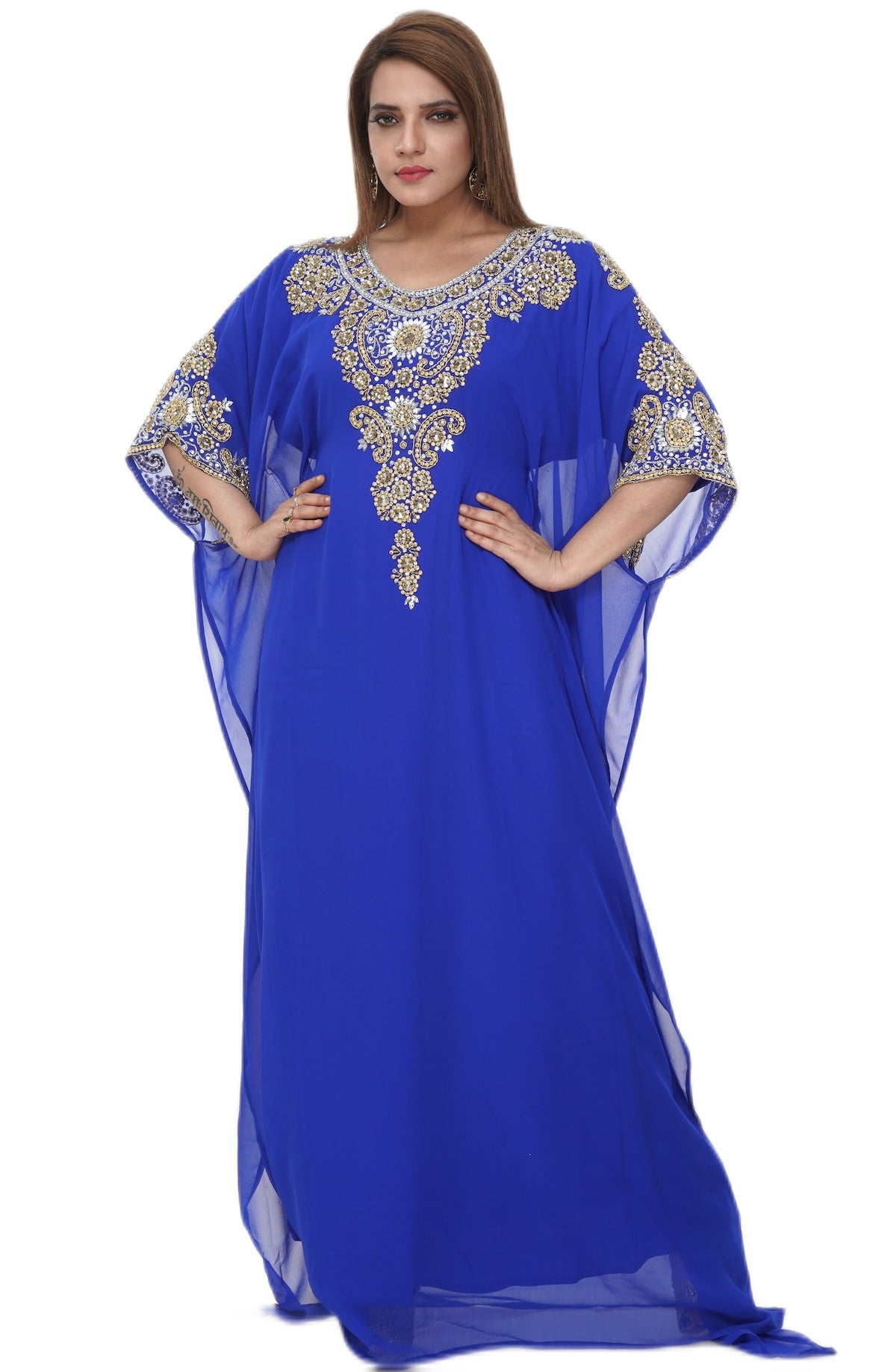 Women Dress Long Gown Party Wedding Arabic Kaftan Zari Work Dress AL1048